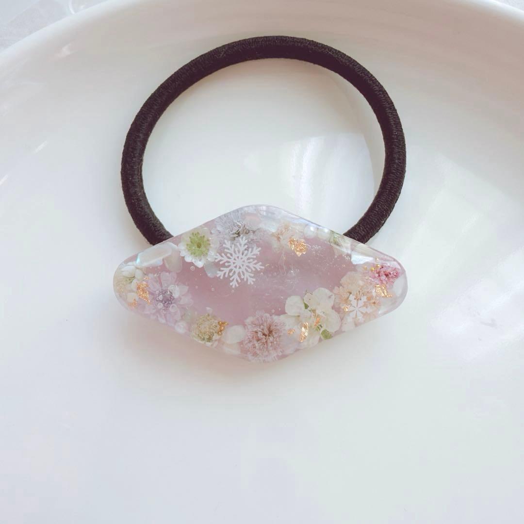 レジンヘアゴム ダイヤ　雪結晶　ラベンダー　冬