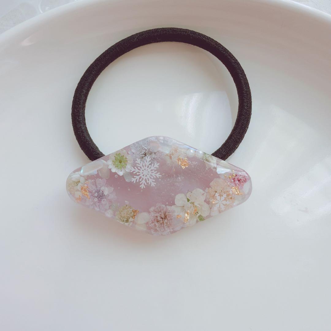 レジンヘアゴム ダイヤ　雪結晶　ラベンダー　冬