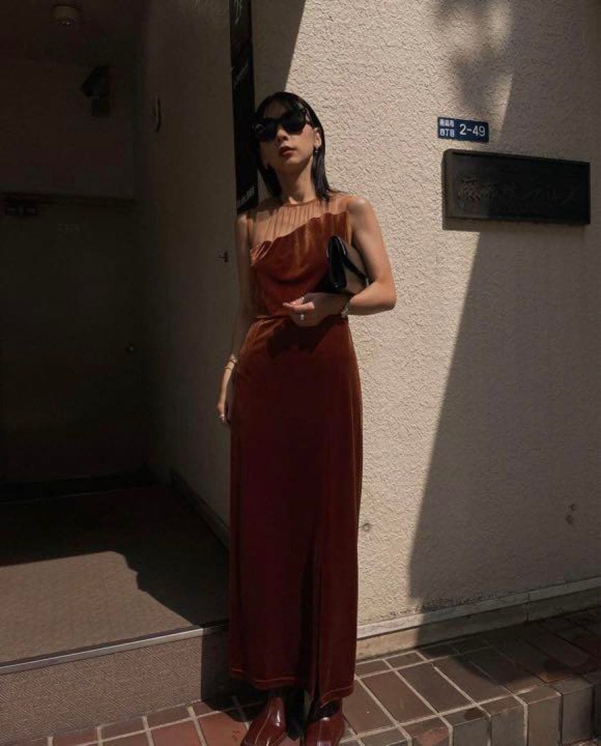 ワンピース Ameri VINTAGE 2WAY CURVE VELOURS DRESS