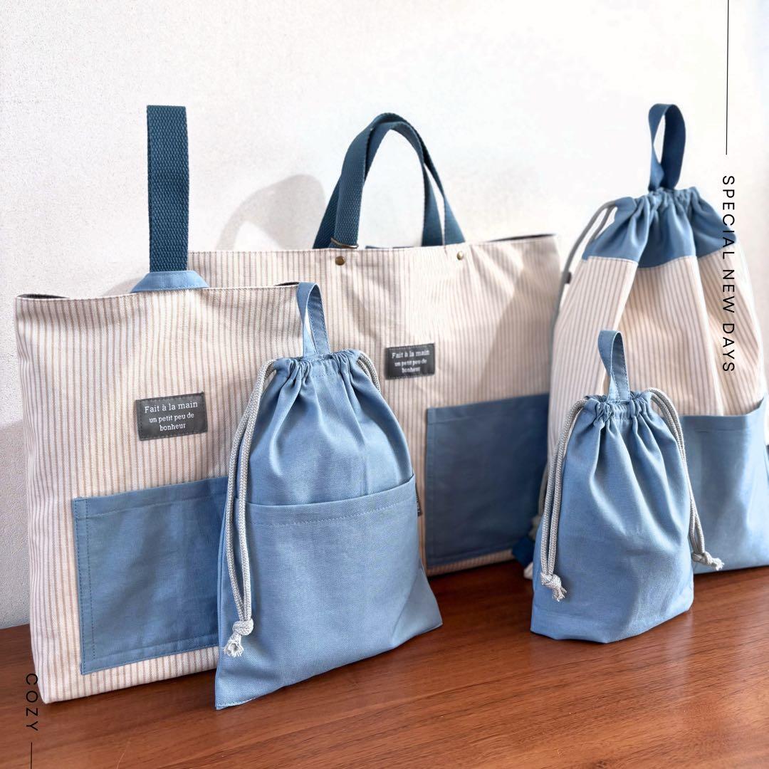 【男の子】ヒッコリーデニムの丈夫さがうれしい 爽やかブルーの入園入学5点セット