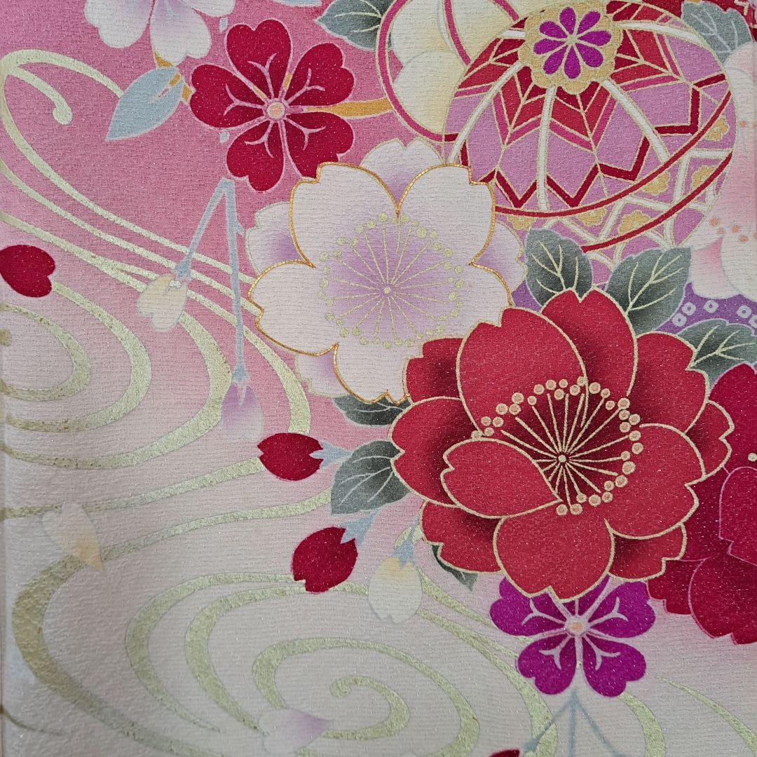 正絹振袖セット外単品 赤地ラメ入花柄 成人式 卒業式に最適