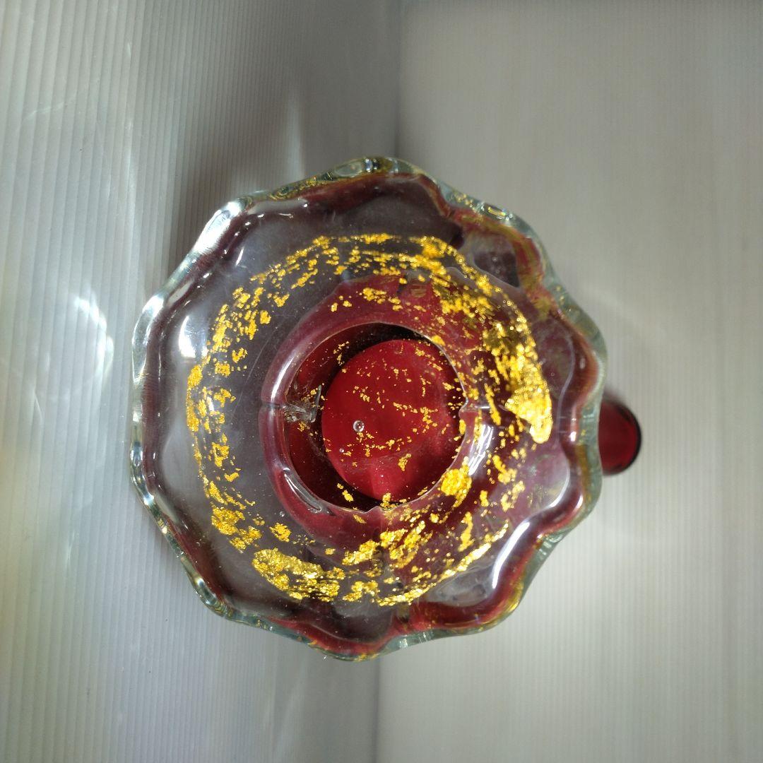 レトロ！フラワーベース　ヴィンテージガラス花瓶 レッド/足は金箔入高台
