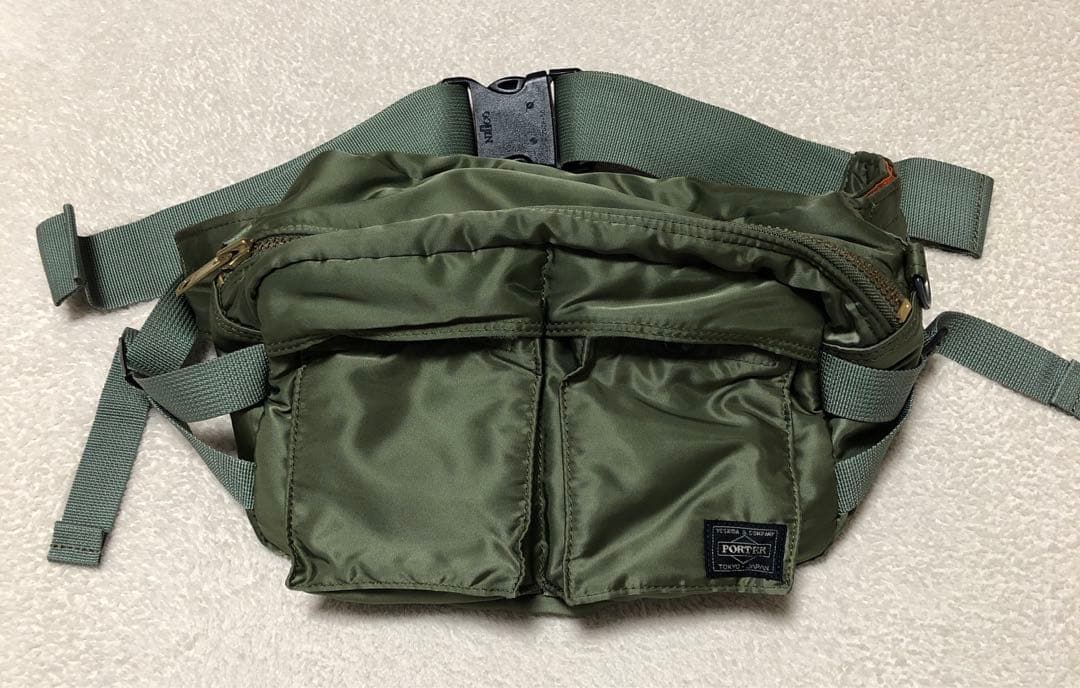 美品 PORTER ポーター タンカー ウエストバッグ セージグリーン カーキ