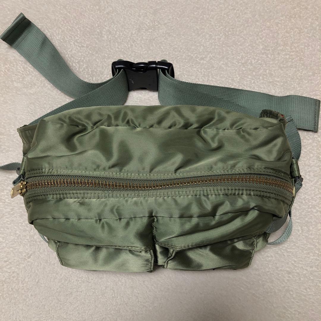 美品 PORTER ポーター タンカー ウエストバッグ セージグリーン カーキ