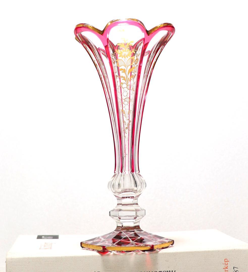 オールド・バカラ 超希少 アンピール様式 金赤金彩装飾 切子 花瓶 壺 ゴールド