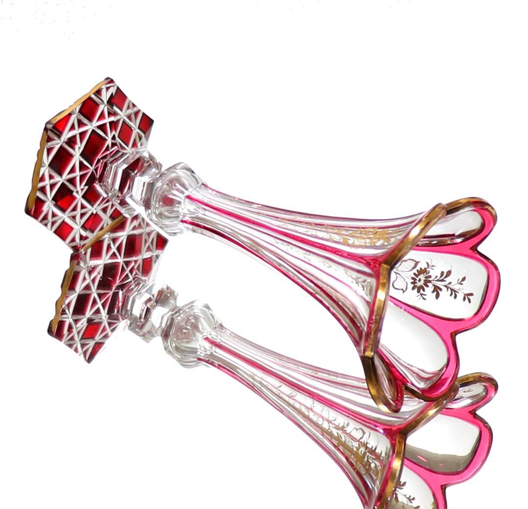 オールド・バカラ 超希少 アンピール様式 金赤金彩装飾 切子 花瓶 壺 ゴールド