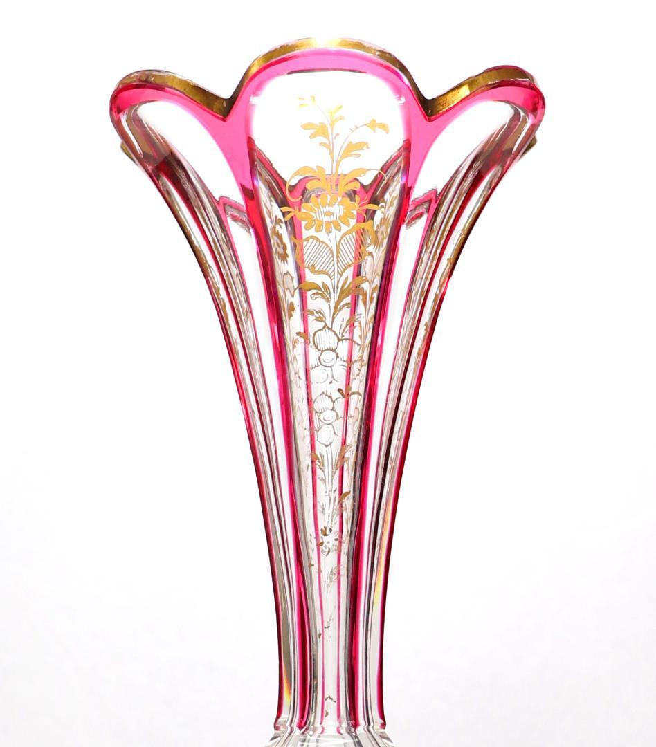 オールド・バカラ 超希少 アンピール様式 金赤金彩装飾 切子 花瓶 壺 ゴールド