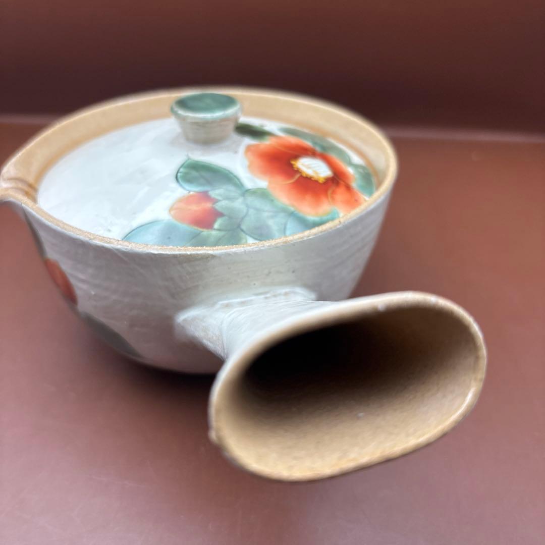京焼　清水焼　陶あん　急須　茶器　色絵　赤椿