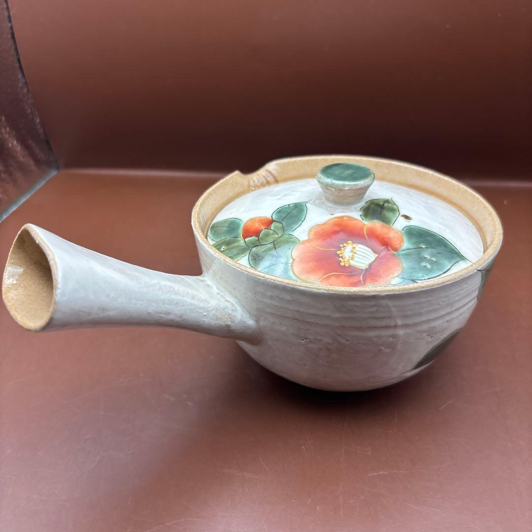 京焼　清水焼　陶あん　急須　茶器　色絵　赤椿