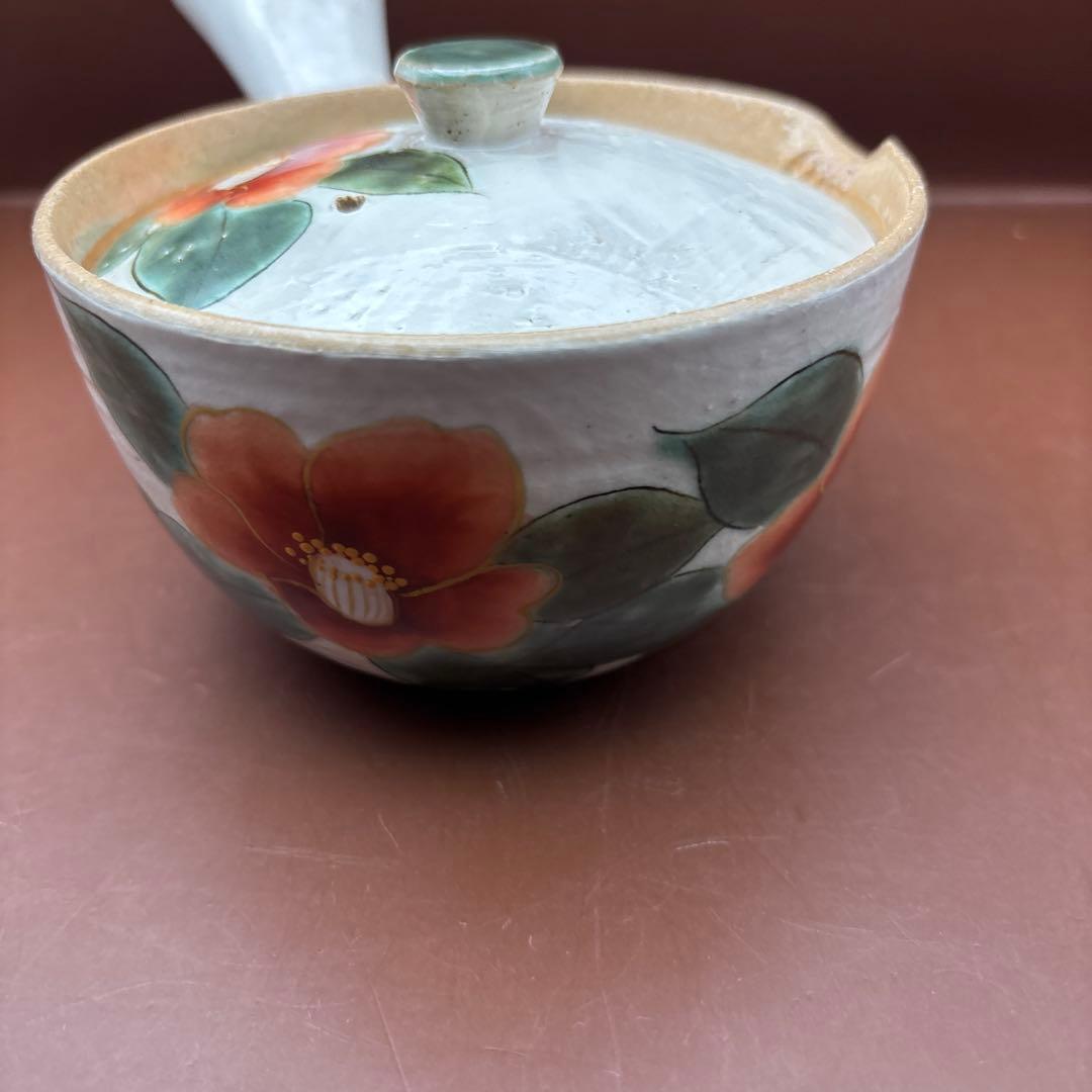 京焼　清水焼　陶あん　急須　茶器　色絵　赤椿