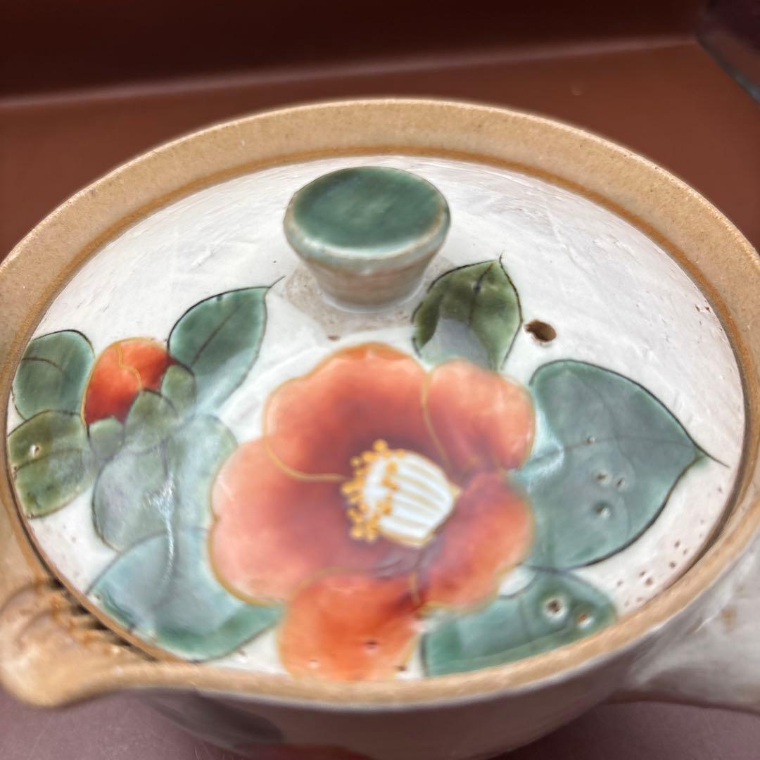 京焼　清水焼　陶あん　急須　茶器　色絵　赤椿