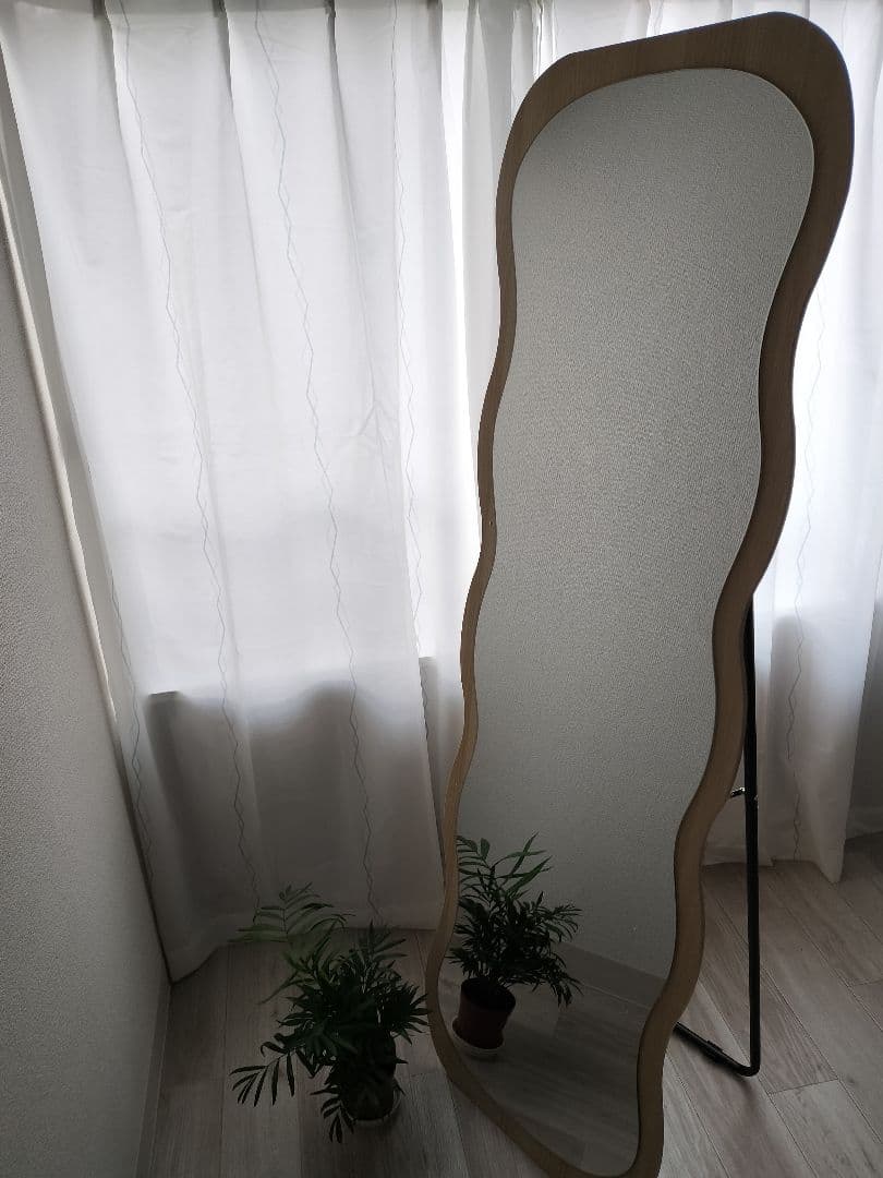 波形デザイン スタンドミラー 160cm ナチュラルカラー　全身鏡