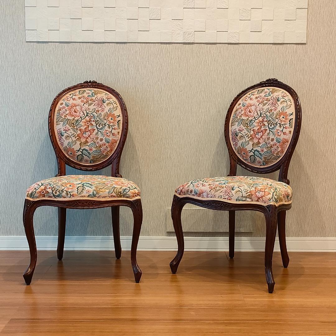 アンティークチェア　猫脚　ロココ様式　ダイニングチェア　2脚セット