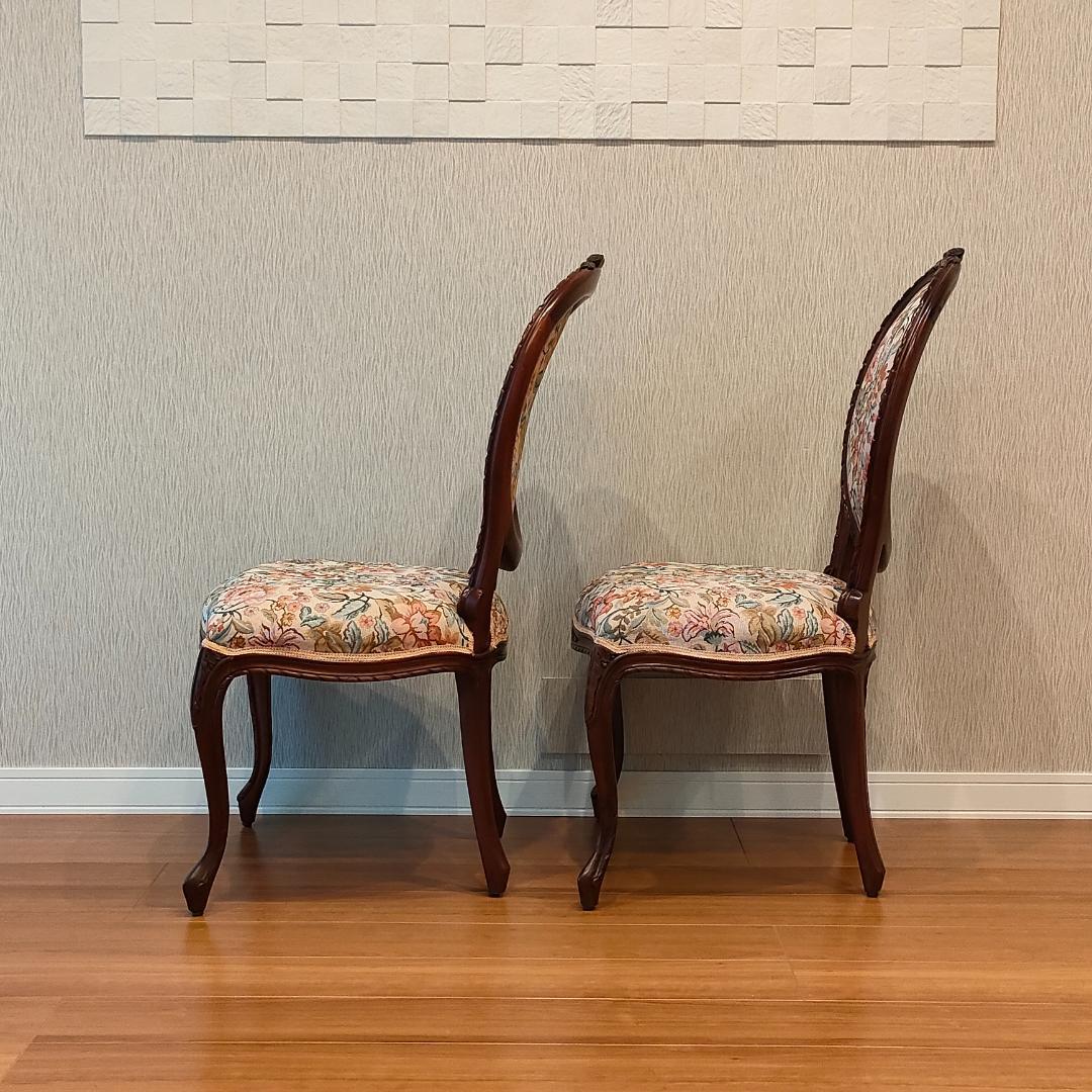 アンティークチェア　猫脚　ロココ様式　ダイニングチェア　2脚セット