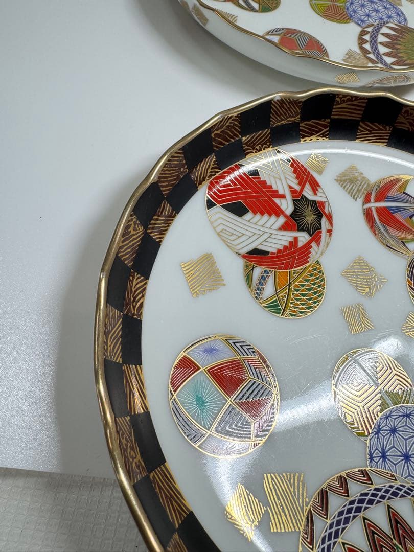 美濃焼 名窯 庫山窯 色絵手まり文様　和皿 5枚セットA②