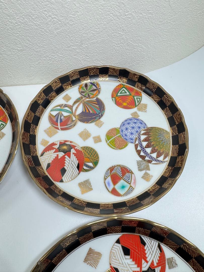 美濃焼 名窯 庫山窯 色絵手まり文様　和皿 5枚セットA②