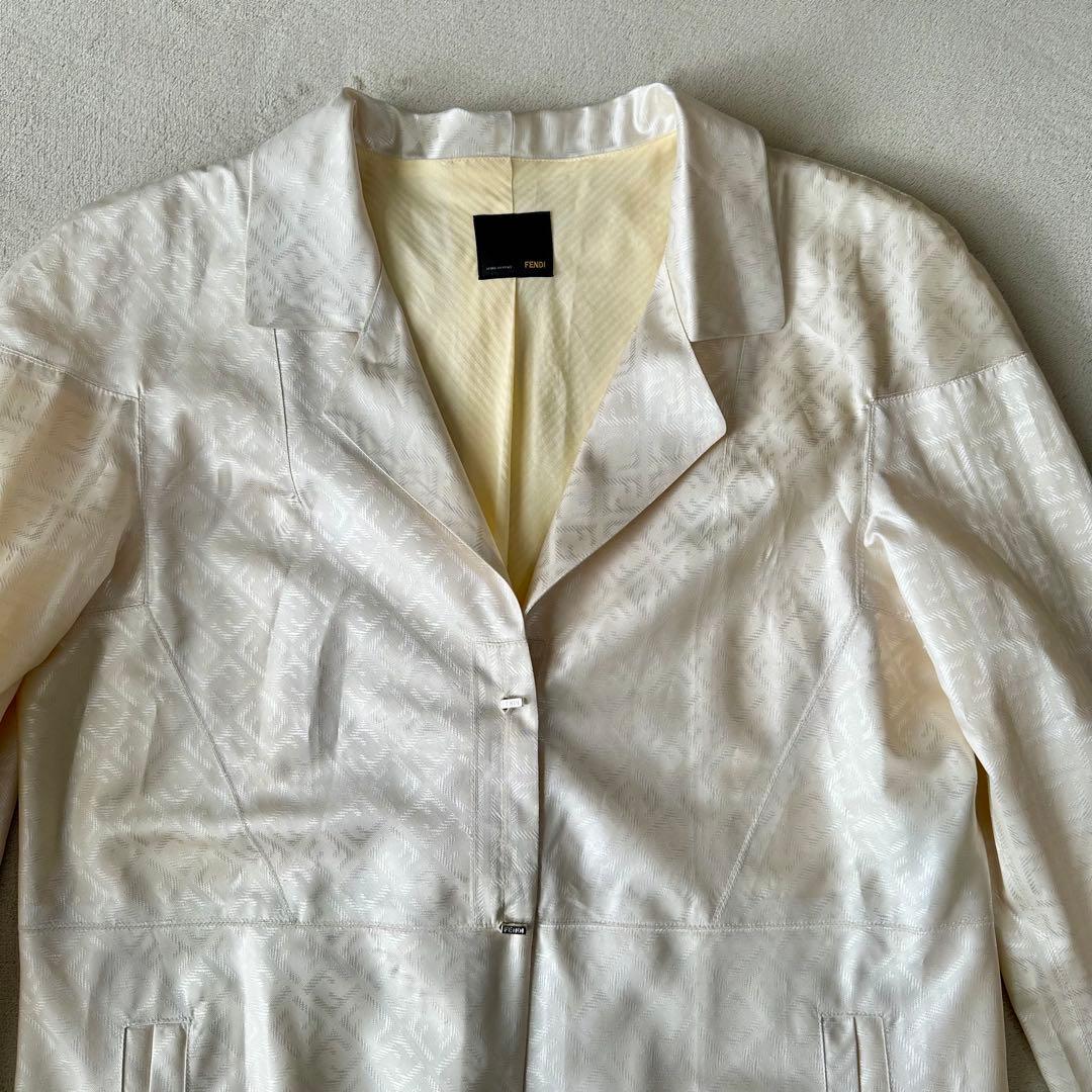希少カラー FENDI フェンディ ズッカ柄 ステンカラー コート ホワイト L