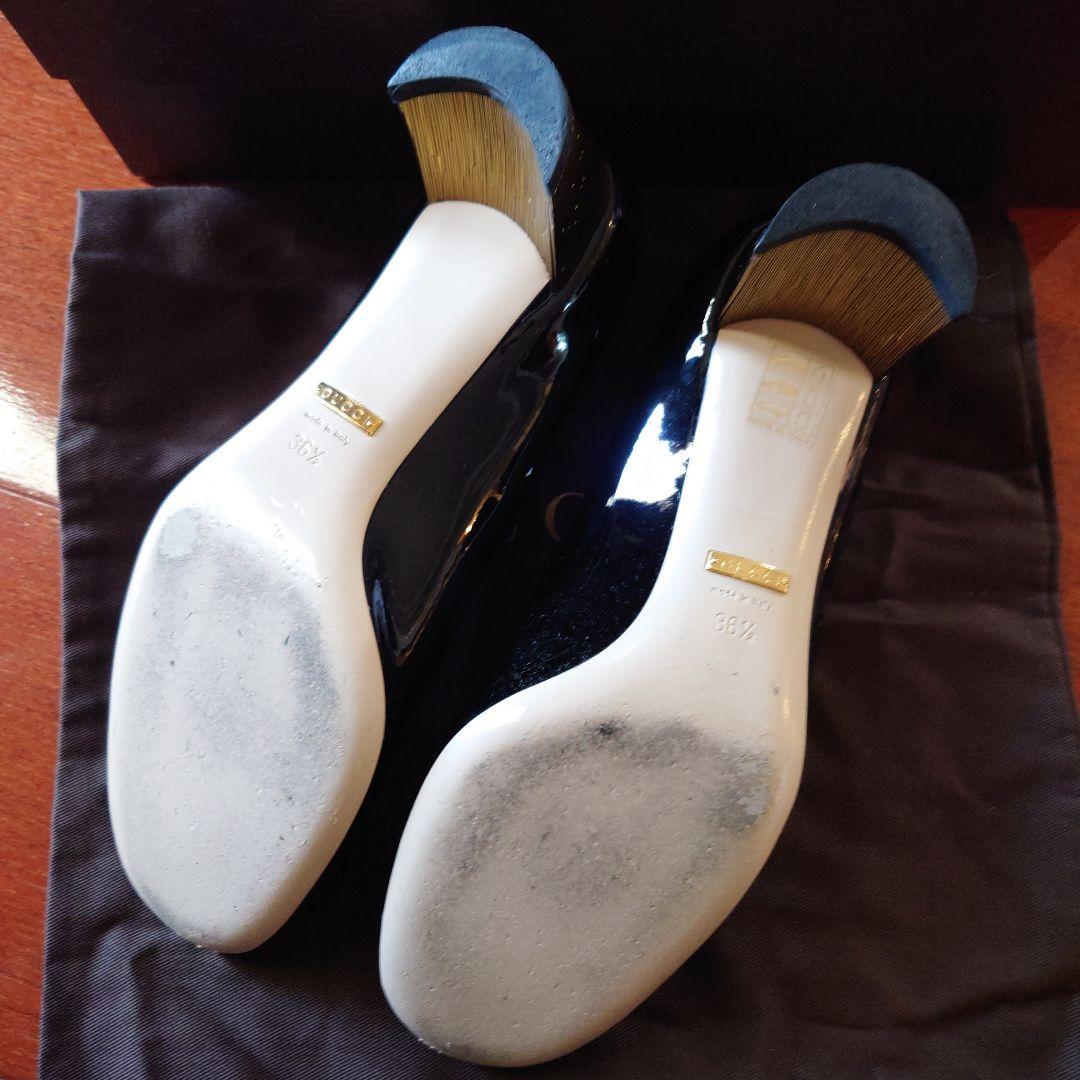 箱付美品　グッチGUCCI パテントレザーエナメル　GGパールパンプス　36.5