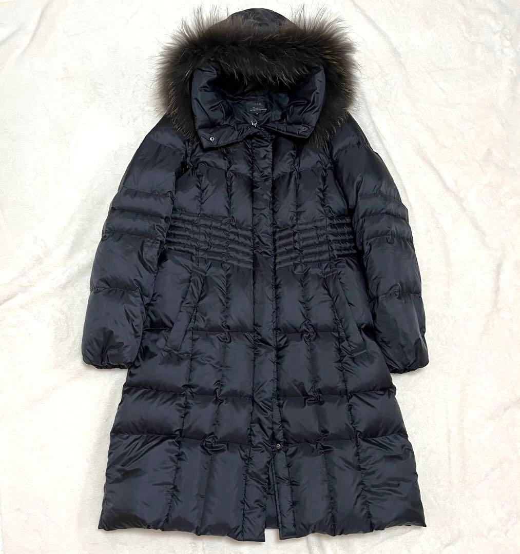 23区 ダウンコート シレータフタ Aライン フード ラクーンファー　黒38