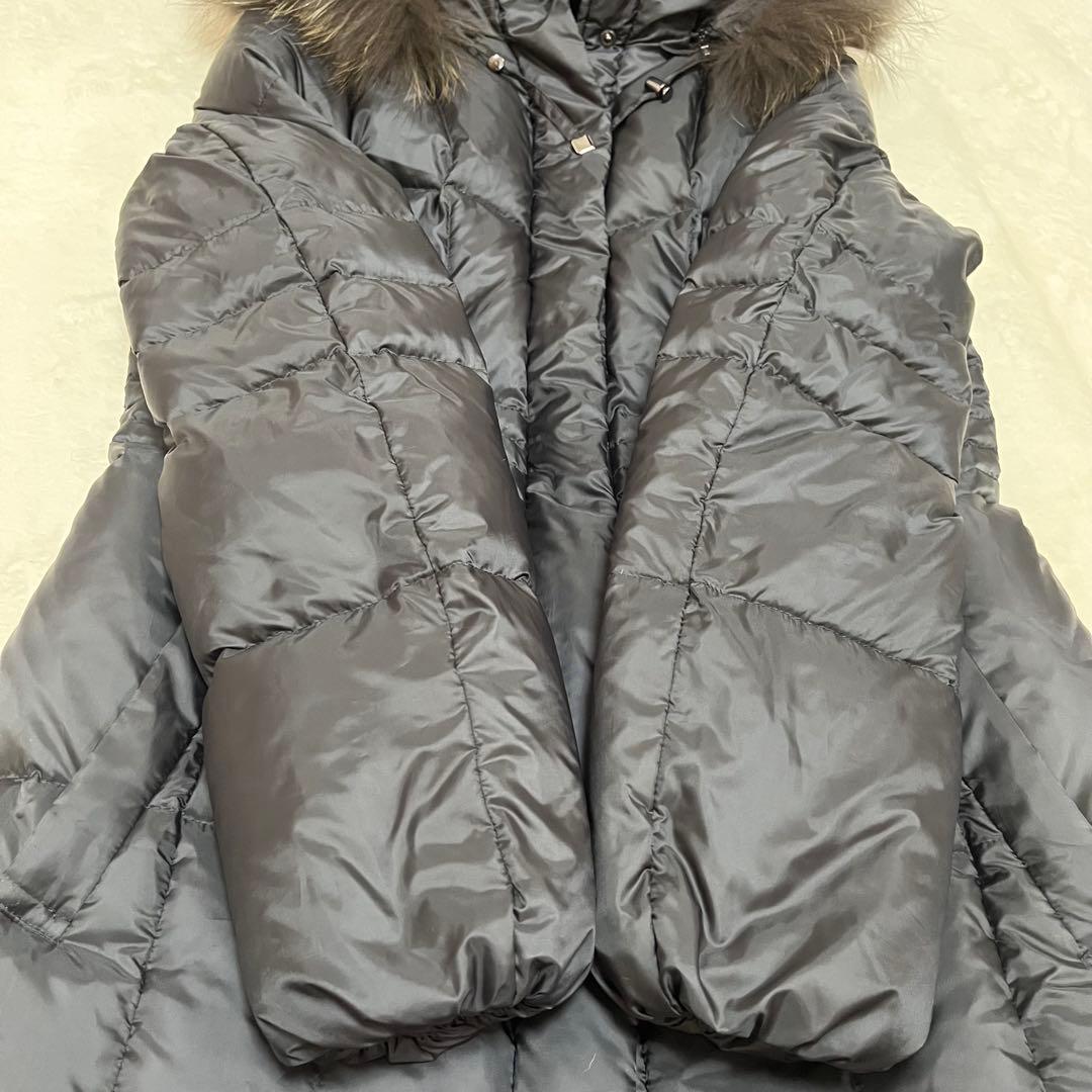 23区 ダウンコート シレータフタ Aライン フード ラクーンファー　黒38