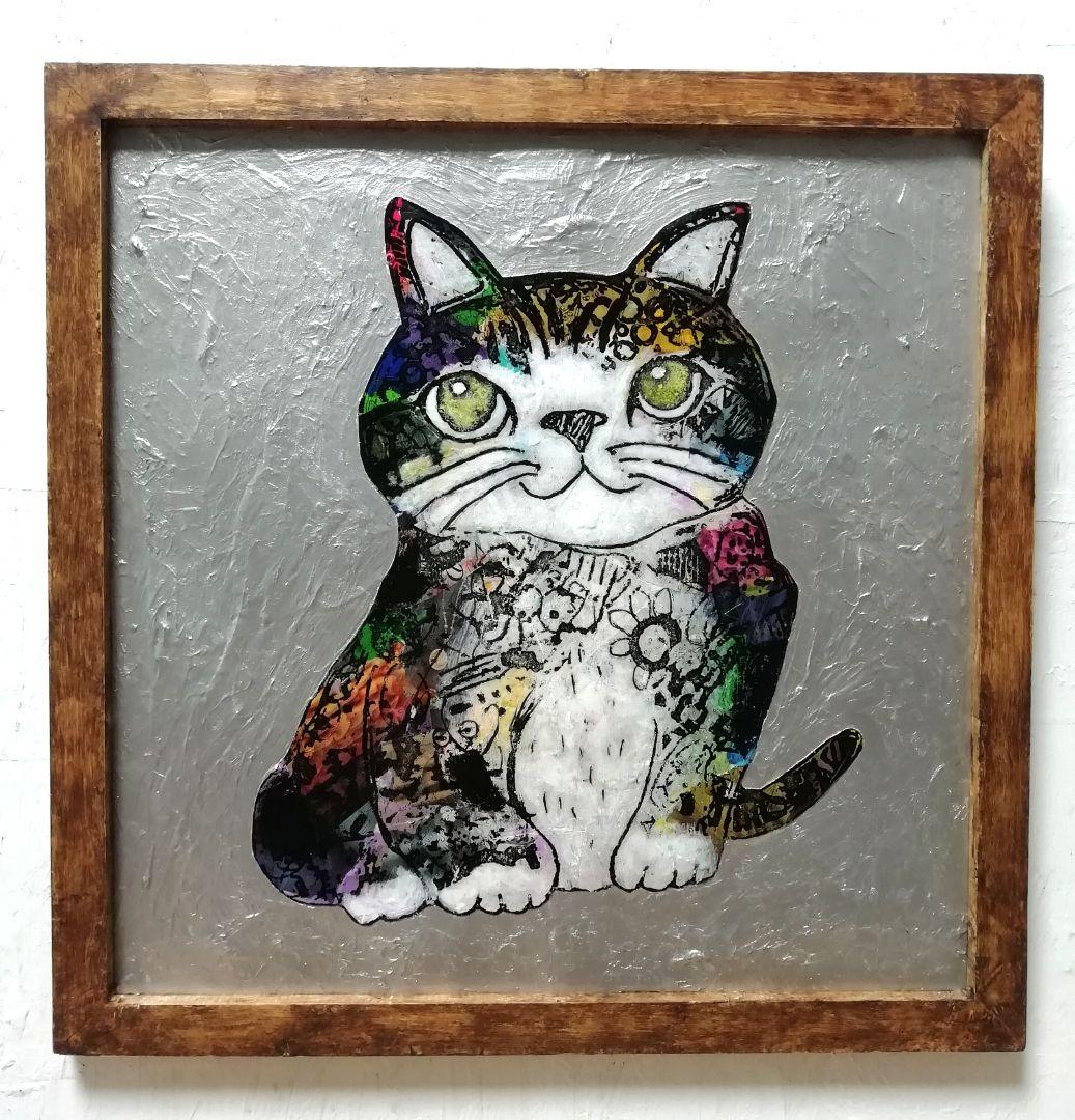 額付き銅版画応用絵画　title「回想ニャンコ」