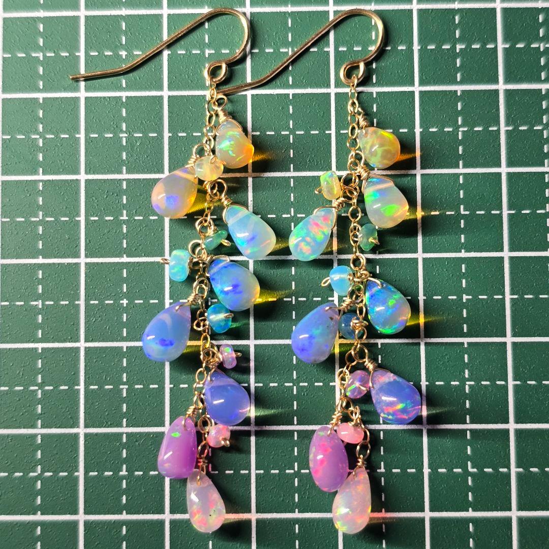 14kgf 遊色抜群カラーグラデーションオパールピアスAタイプvegagift