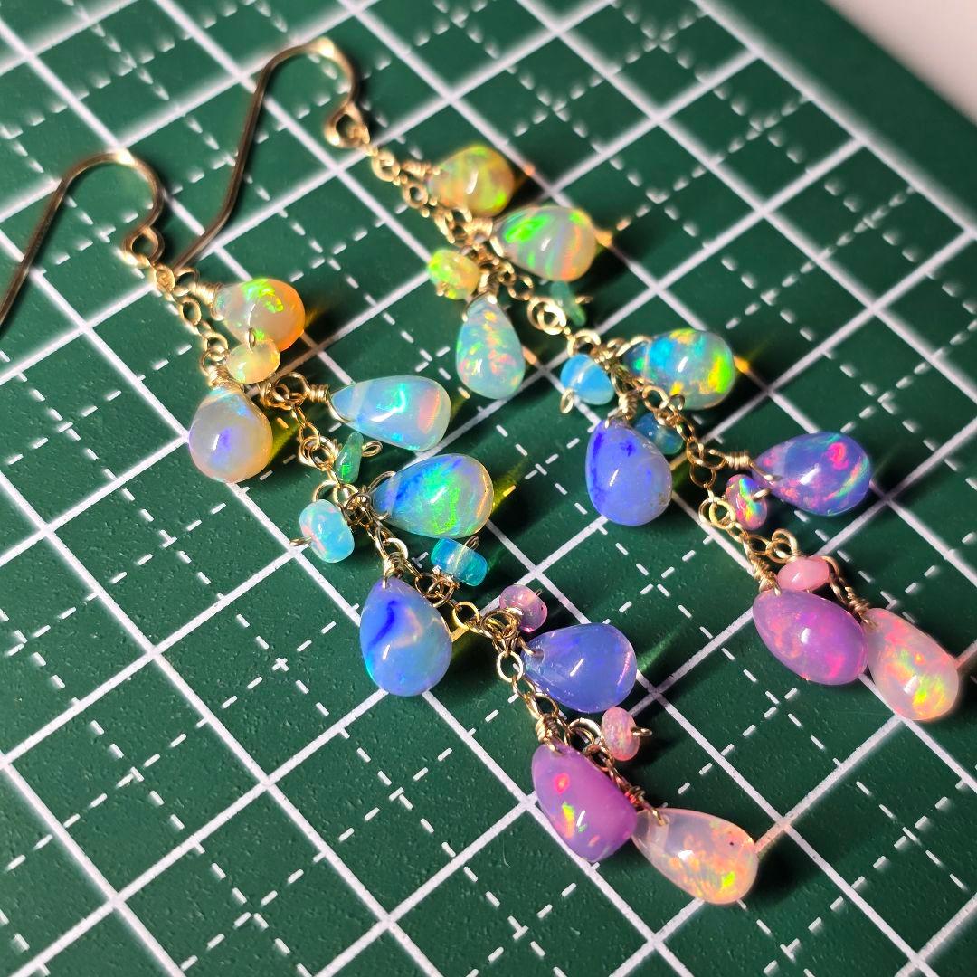 14kgf 遊色抜群カラーグラデーションオパールピアスAタイプvegagift