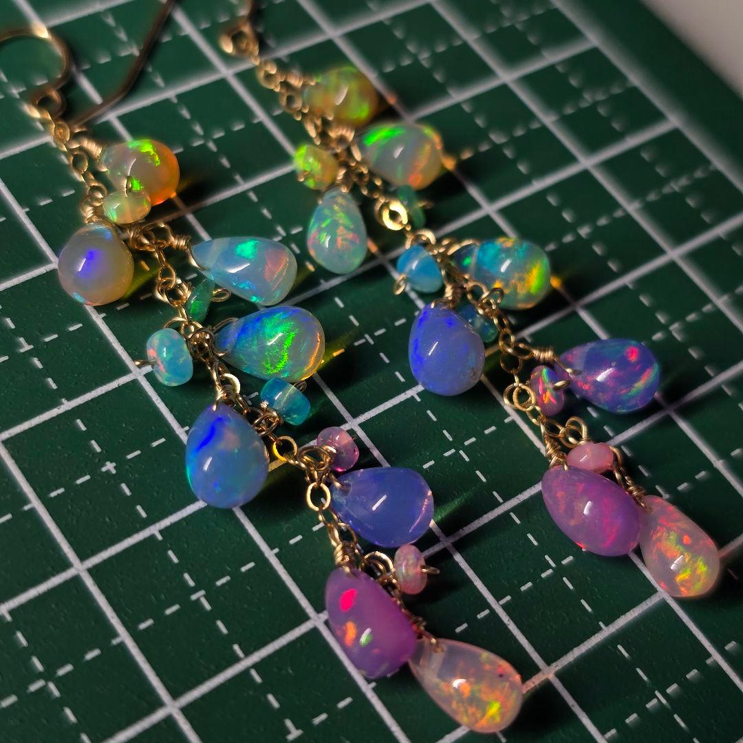 14kgf 遊色抜群カラーグラデーションオパールピアスAタイプvegagift