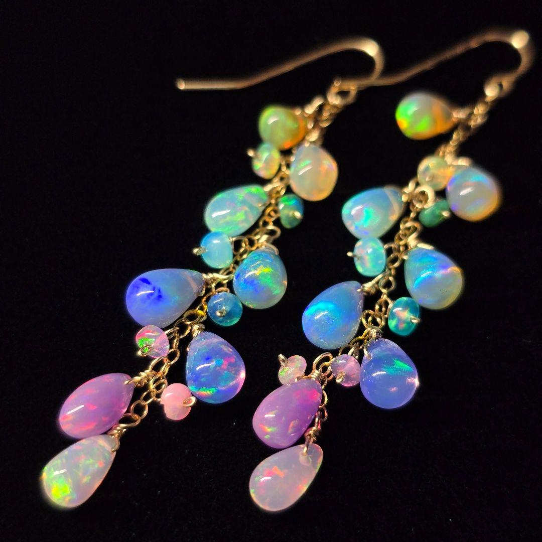 14kgf 遊色抜群カラーグラデーションオパールピアスAタイプvegagift