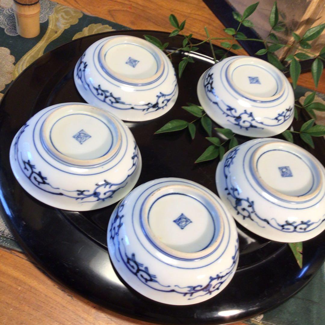 A745 古伊万里　極上　大聖寺伊万里　金蘭手　見込牡丹窓絵鳳凰紋様　5枚