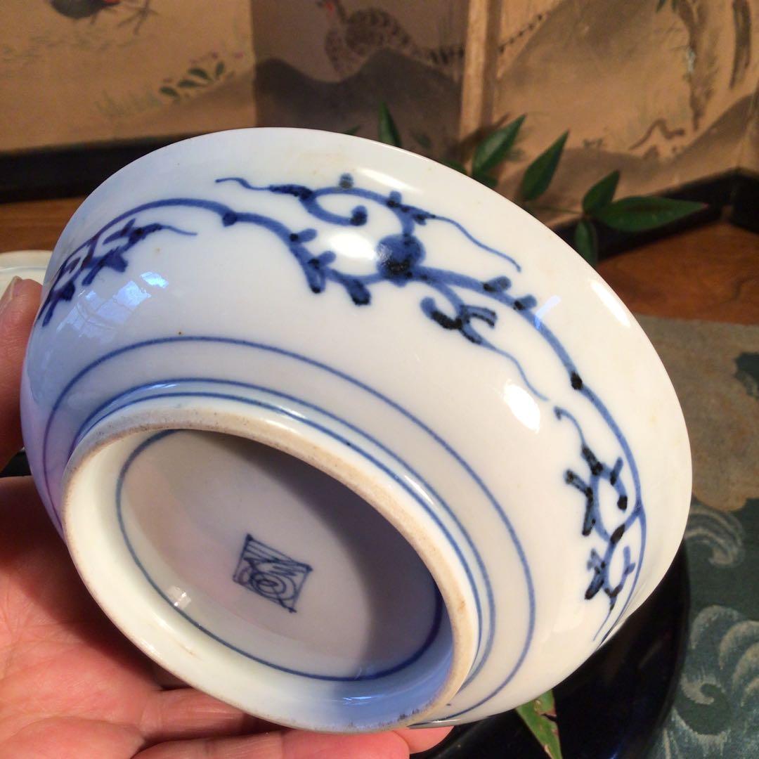 A745 古伊万里　極上　大聖寺伊万里　金蘭手　見込牡丹窓絵鳳凰紋様　5枚