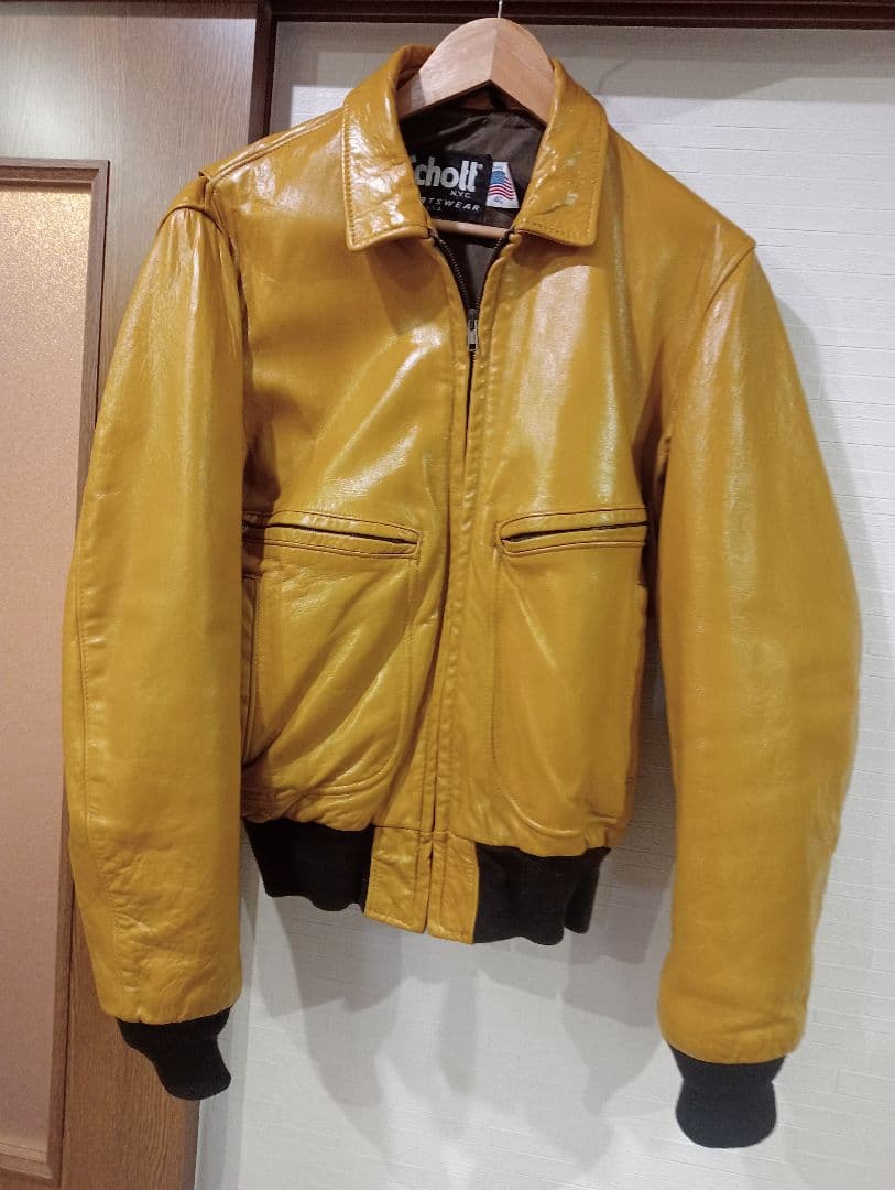SCHOTT　イエローレザーシングルライダースジャケット　40