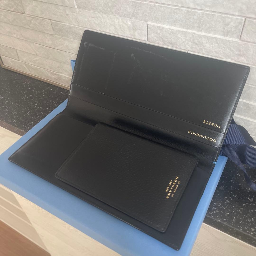 SMYTHSON スマイソン ボーディングパス+パスポートケースセット 黒 美品