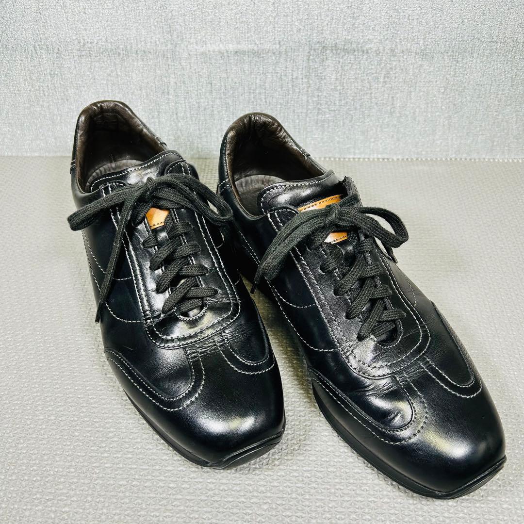 希少美品 Santoni サントーニ 高級レザースニーカー ブラック25.5ｃｍ