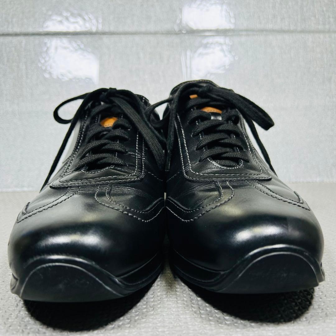 希少美品 Santoni サントーニ 高級レザースニーカー ブラック25.5ｃｍ
