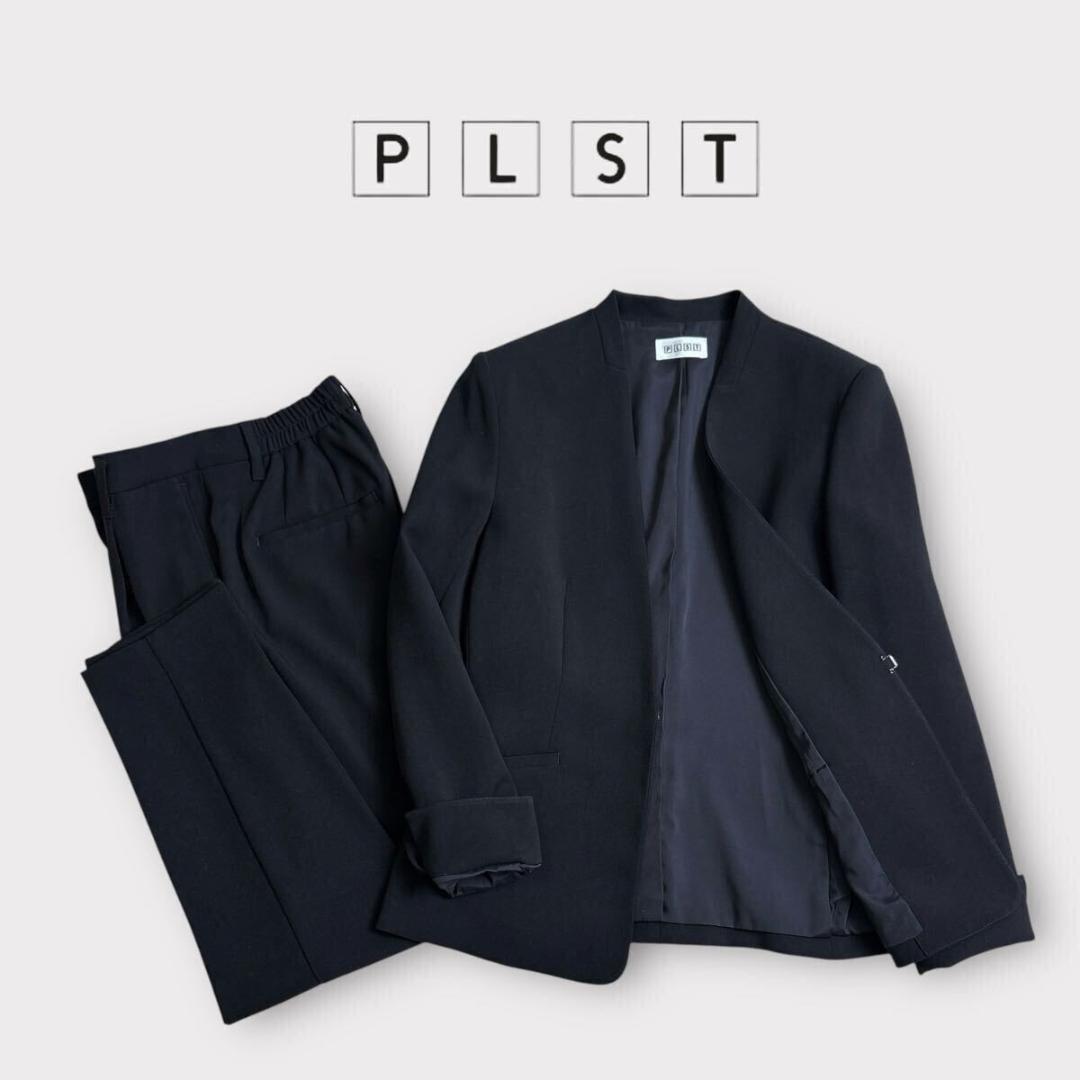 [美品] PLST セットアップ スーツ ノーカラー M ブラック フォーマル