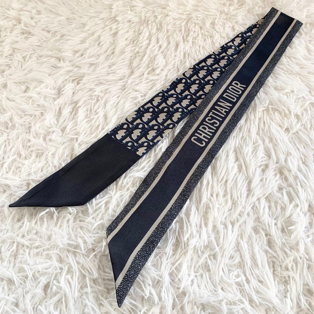 クリスチャンディオール　ミッツァ　トロッター　オブリーク　リボンスカーフ　シルク