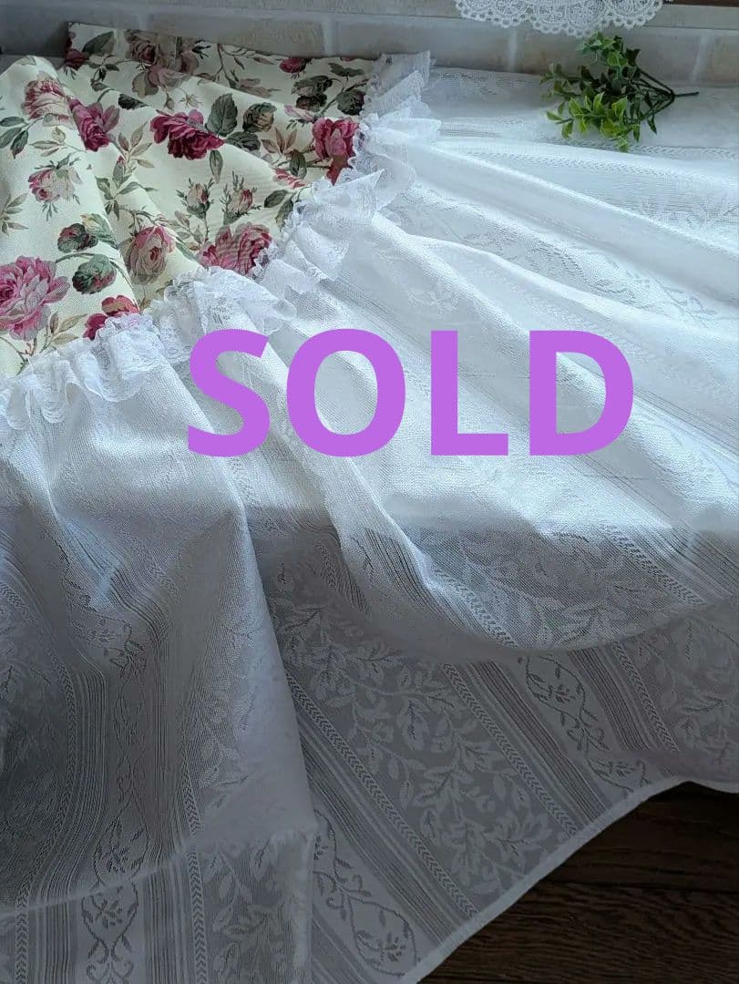 ハンドメイド♡カフェカーテン♡薔薇♡ミラーレース生地♡紫外線対策♡86✕108