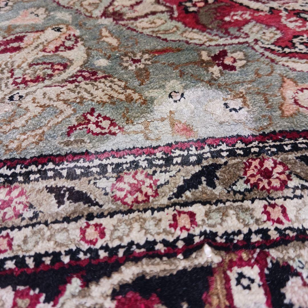 Y3354 高級ペルシャ絨毯 クム シルク100% 手織り メダリオン