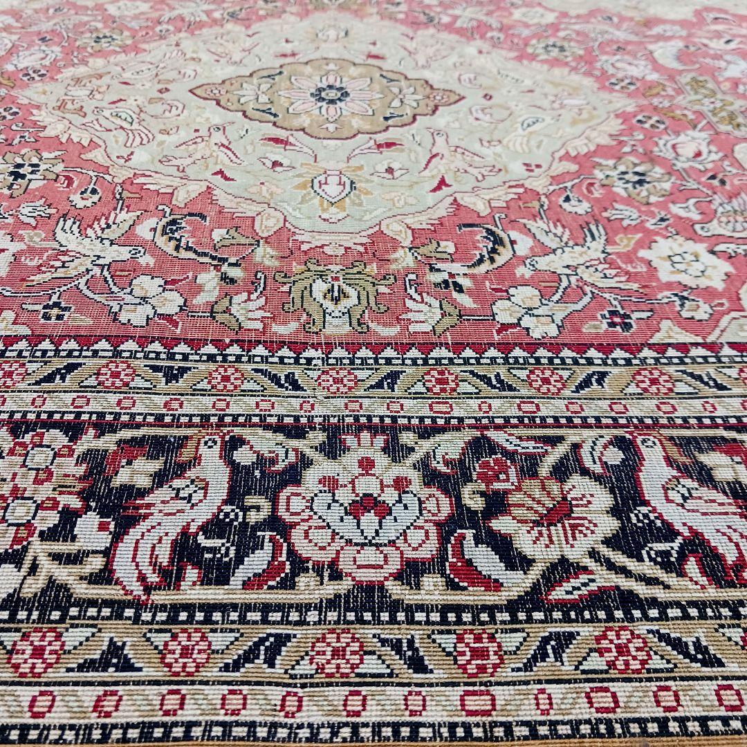 Y3354 高級ペルシャ絨毯 クム シルク100% 手織り メダリオン