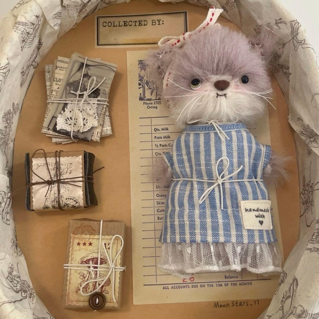 仔猫とミニチュア アーティストベア 海外作家様 ハンドメイド ぬいぐるみ 置物
