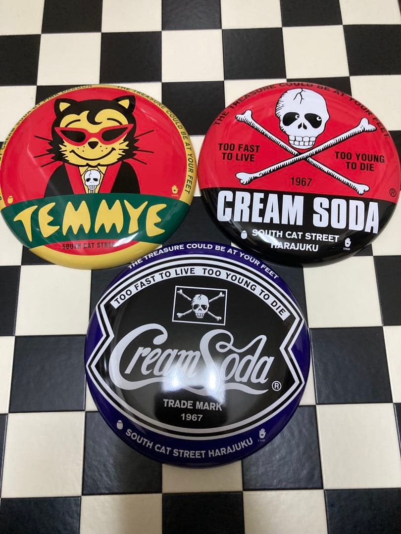 クリームソーダ　ピンクドラゴン　ブリキ缶プレート　看板　3点セット　バラ売り不可