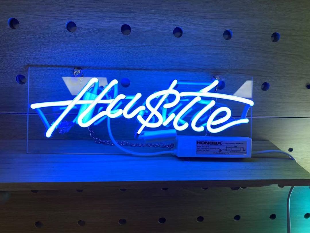 オリジナル　ブルー　LED ネオン管　Hustle 看板 壁掛け インテリア