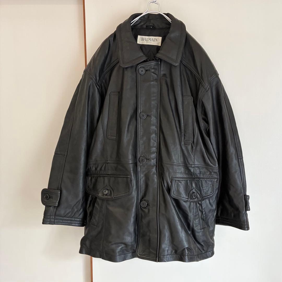 BALMAIN バルマン ラムレザー ジャケット 本革 オーバーサイズ ブラック