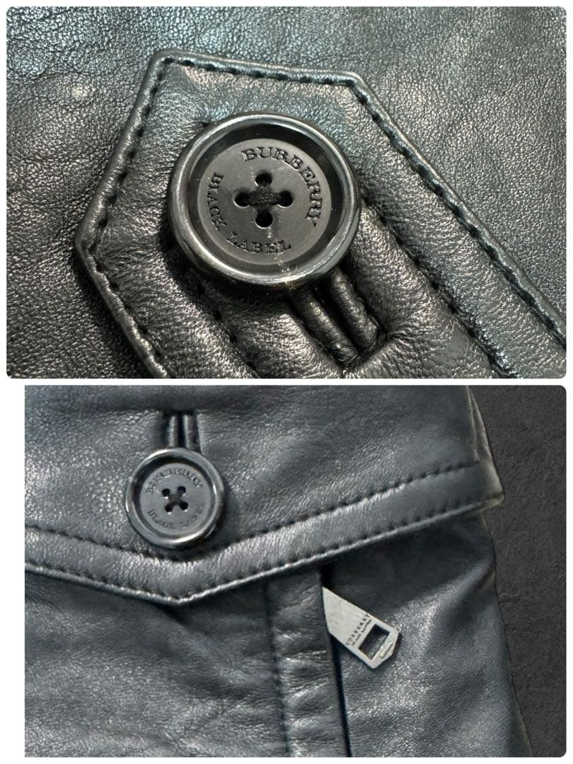 FD02 未使用級Lサイズバーバリーブラックレーベルレザートレンチコート 羊革