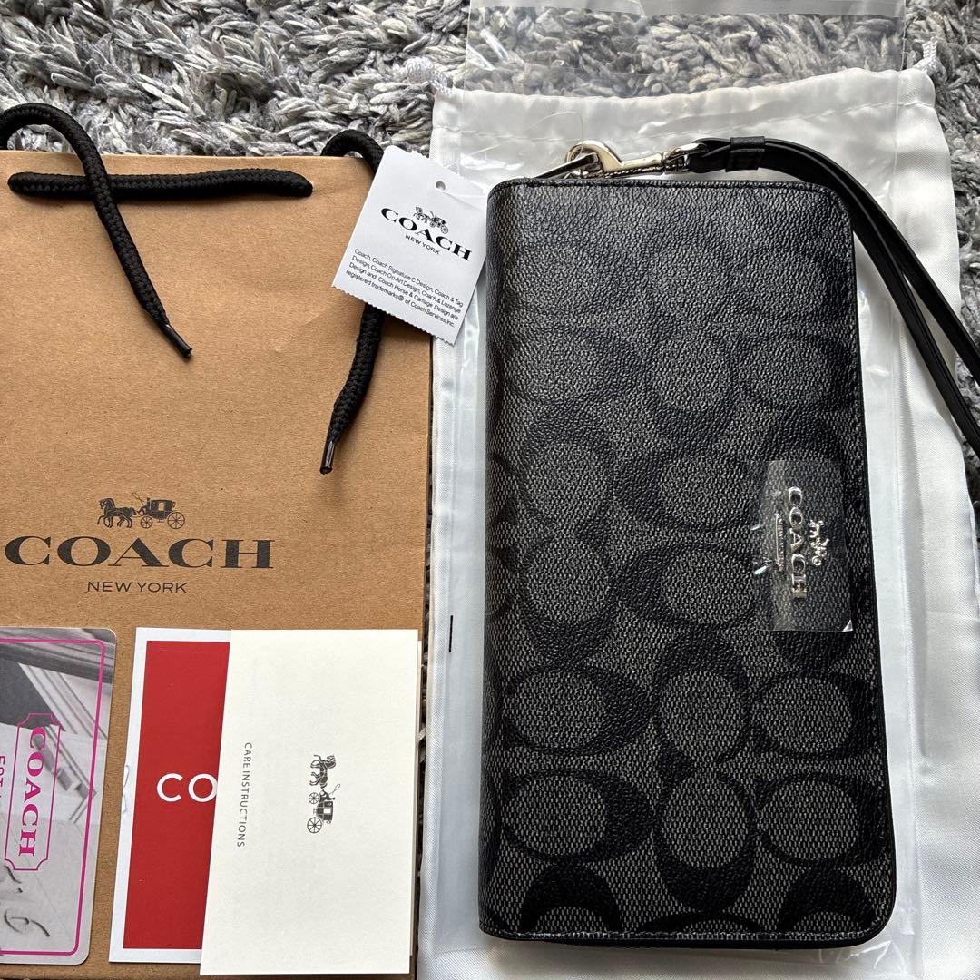 COACH コーチ 長財布　黒　ブラック　シグネチャー　新品未使用　ストラップ
