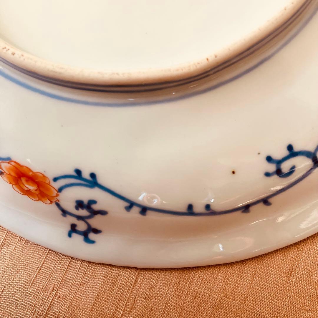 オールド香蘭社　色絵鮑型草花鳳凰図皿　明治　手書き　② アンティーク　古伊万里