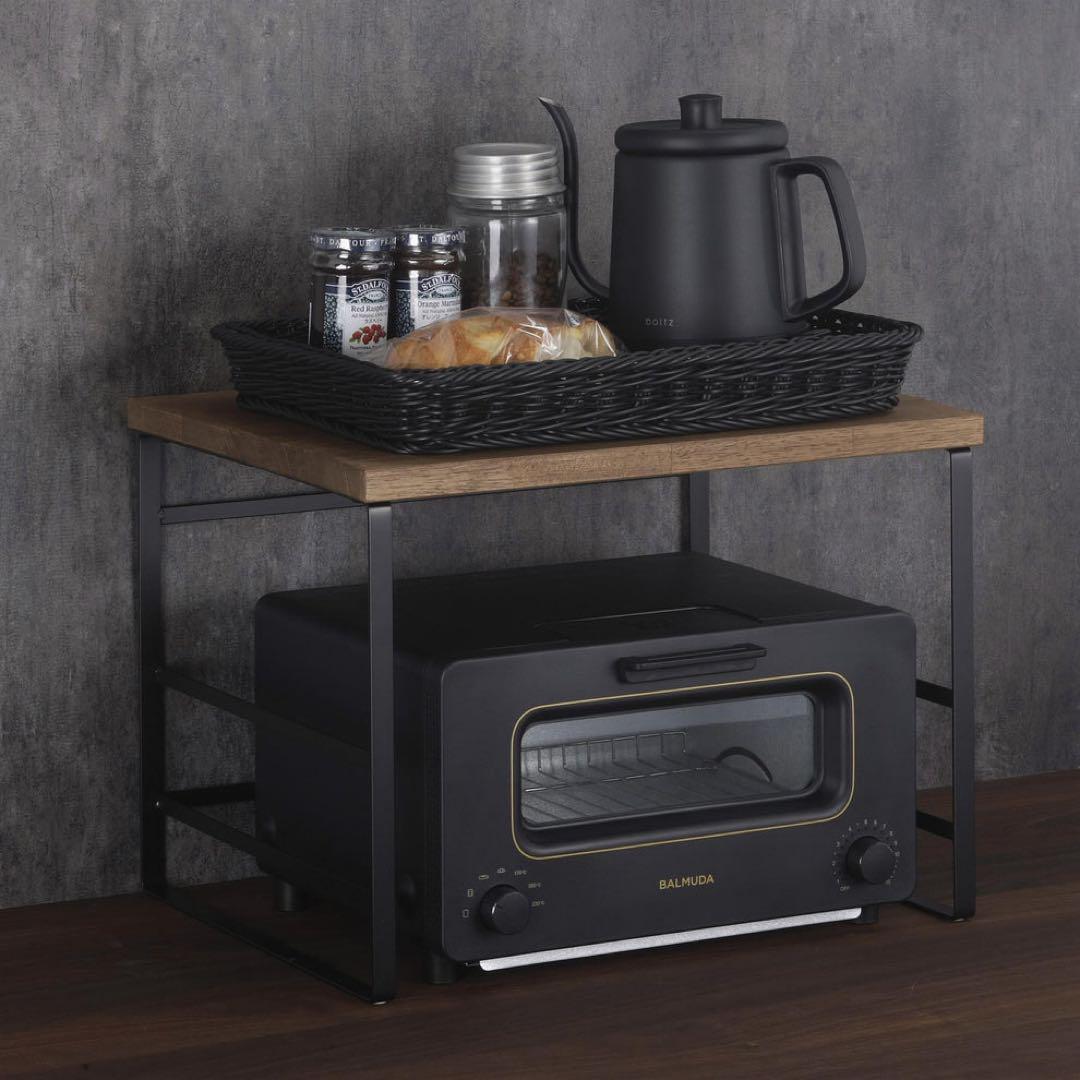 E-43813ラバーウッド トースターラックバスケット付 ブラック