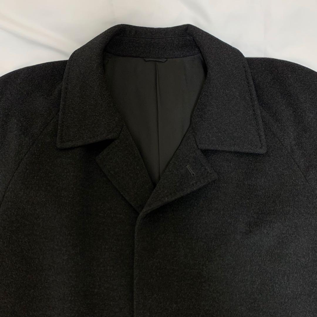マキシ丈ステンカラーコート　ブラック　ウール生地+カシミヤ混　超ロング丈