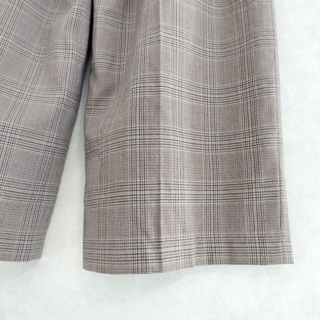 グリーンレーベルリラクシング　チェック　ノーカラー　セットアップ　ブラウン　40